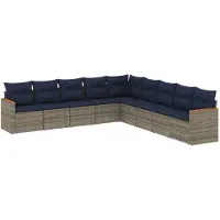 vidaXL 9-delige tuinbankset met kussens, grijs polyrotan