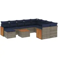 vidaXL 11-delige loungeset voor de tuin met kussens, grijs, kunststof vlechtwerk