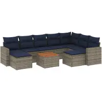 vidaXL 10-delige tuinbankset met kussens, grijs polyrotan