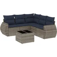 vidaXL 6-delige loungeset voor de tuin met kussens, grijs, kunststof vlechtwerk