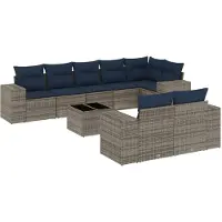 vidaXL 9-delige loungeset voor de tuin met kussens, grijs, kunststof vlechtwerk