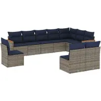 vidaXL 10-delige tuinbankset met kussens, grijs polyrotan