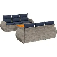 vidaXL 7-delige tuinbankset met kussens, grijs polyrotan