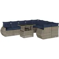 vidaXL 10-delige loungeset voor buiten, met kussens, grijs, kunststof vlechtwerk