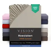Vision Home VISION Hoeslaken - 100% katoen - 180x200 cm met ruime hoek van 30cm - Geschikt voor boxspring matras - Beige - Oekotex gecertificeerd