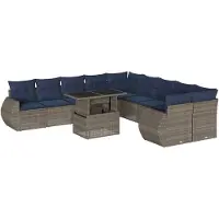 vidaXL 11-delige tuinbankset met kussens, grijs polyrotan