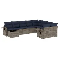 vidaXL 10-delige tuinbankset met kussens, grijs polyrotan