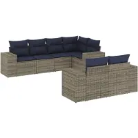 vidaXL 7-delige tuinbankset met kussens, grijs polyrotan