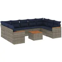vidaXL 10-delige tuinbankset met kussens, grijs polyrotan