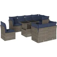vidaXL 9-delige tuinbankset met kussens, grijs polyrotan