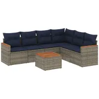 vidaXL 7-delige loungeset voor buiten, met kussens, grijs, kunststof riet
