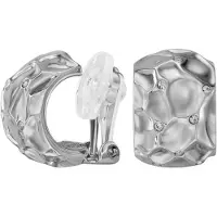 Traveller Clip Oorbellen - Oorclips Dames - Zilverkleurig - Kristallen - Gehamerde Raatstructuur - Geplatineerd - 20 x 10 mm - 157823