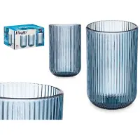 Vivalto Geribbelde Glazen - Set van 6 - Blauw - 430ml - Waterglazen - Sapglazen