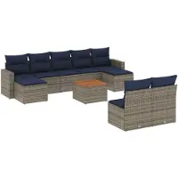 vidaXL 10-delige tuinbankset met kussens, grijs polyrotan