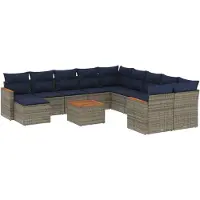 vidaXL 12-delige tuinbankset met kussens, grijs polyrotan