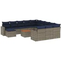 vidaXL 13-delige tuinbankset met kussens, grijs polyrotan