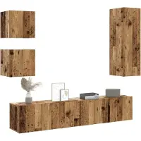 vidaXL 5-delig TV-meubelset, wandmontage, antieke look, houtvezel