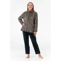 Gaubert Dames Fleece Huispak en Pyjama met Rits - Ochtendjas - Panterprint - Superzacht Fleece - 2330 Beige - Maat XL
