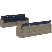 vidaXL 9-delige tuinbankset met kussens, grijs polyrotan
