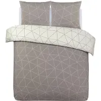 Vision Hugo - Tweezijdig omkeerbaar Dekbedovertrekset - 100% katoen: zacht en soepel - Lits-jumeaux - Dekbedovertrek 240 x 220 cm met 2 bijhorende slopen - Beige - Oekotex gecertificeerd