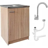 Stamar - Keukenkast 60cm met Wastafel + Wastafelkraan - Keuken meubel - Eik Sonoma
