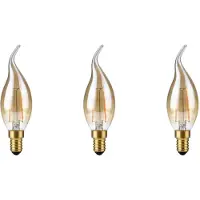SPL E14 LED Lamp 2W Dimbaar - CRI 93 - Goud - Extra Warm Wit - 2200K - LED Filament Kaars Vlam C35 - Vervangt 15W - 3 Stuks
