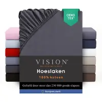 Vision Home VISION Hoeslaken - 100% katoen - 160x200 cm - Donkergrijs - Tweepersoonsbed - Oekotex gecertificeerd
