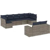 vidaXL 9-delige tuinbankset met kussens, grijs polyrotan