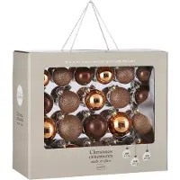 Mica Decorations Kerstballenset van Glas - Kerstballen met Glans en Glitter - Kerstversiering voor de Kerstboom - Piek voor de Boomtop - Set van 42 Stuks - Ø7 cm - Bruin