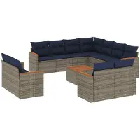 vidaXL 12-delige tuinbankset met kussens, grijs polyrotan