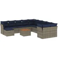 vidaXL 12-delige tuinbankset met kussens, grijs polyrotan