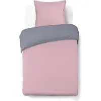 Vision Bicolor - Tweezijdig omkeerbaar Dekbedovertrekset - 100% katoen: zacht en soepel - Eenpersoons - Dekbedovertrek 140 x 200 cm met 1 bijhorende sloop - Grijs / Roze - Oekotex gecertificeerd