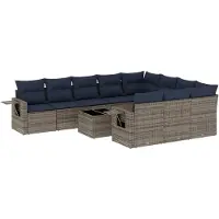 vidaXL 11-delige tuinbankset met kussens, grijs polyrotan
