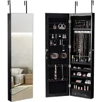 Costway Sieradenkast met ledverlichting, sieradenrek hangend, spiegelkast met spiegel, afsluitbaar met sleutels, sieradenopslag voor sieraden en cosmetica, 120 cm hoog (zwart)