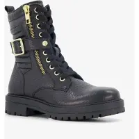 Braqeez leren meisjes veterboots zwart maat 30