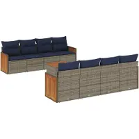 vidaXL 9-delige tuinbankset met kussens, grijs polyrotan