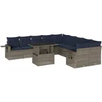 vidaXL 11-delige loungeset voor de tuin met kussens, grijs, kunststof vlechtwerk