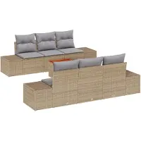 vidaXL Tuinbank Set 7 st Beige en Lichtgrijs poly rattan
