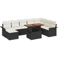 vidaXL Tuinset met sofa en kussens, 9 stuks, zwart en crème