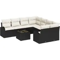 vidaXL Tuinbank Set 9 st Zwart poly rattan