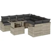 vidaXL Tuinset met 9 zitplaatsen, lichtgrijs, polyrotan