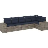 vidaXL 6-delige tuinbankset met kussens, grijs polyrotan