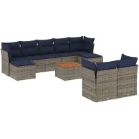 vidaXL 10-delige tuinbankset met kussens, grijs polyrotan