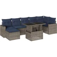 vidaXL 8-delige tuinbankset met kussens, grijs polyrotan