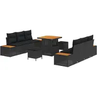 vidaXL Tuinbank Set 9 pcs Zwart poly rattan