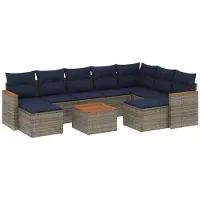 vidaXL 10-delige tuinbankset met kussens, grijs polyrotan