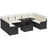 vidaXL Tuinbank Set 10 st Zwart Poly rattan