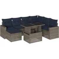 vidaXL 8-delige tuinbankset met kussens, grijs polyrotan