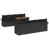 vidaXL Tuinbank Set 7 st Zwart poly rattan