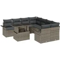 vidaXL Tuinbank Set 9 st Grijs poly rattan
